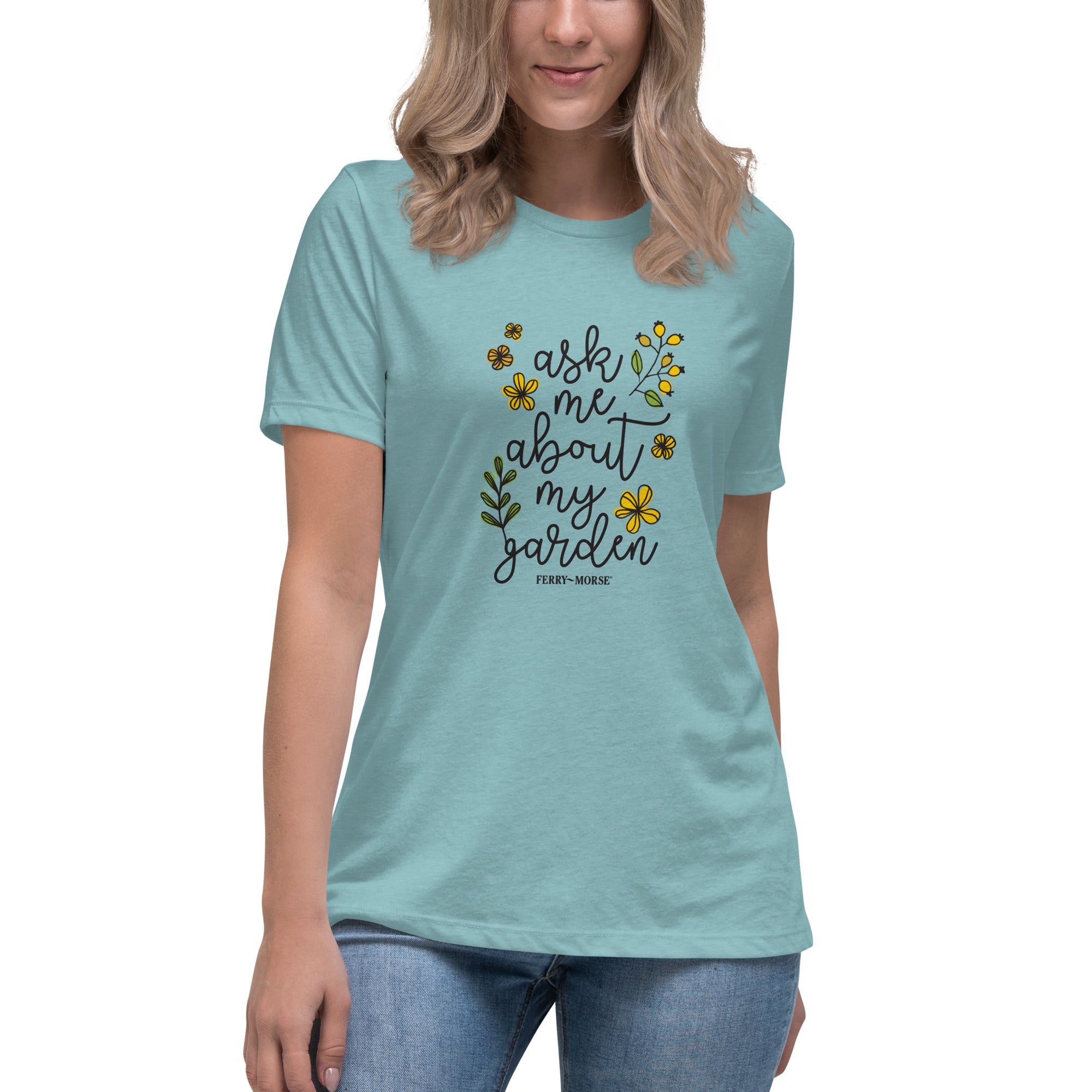 Ask me about my garden shirt blue